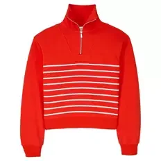 Damen Maritimes Sweatshirt, Roter Gestreift, S 36/38