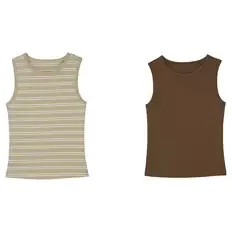 Damen Top 2er-Pack, Olive/Gestreift, S 36/38