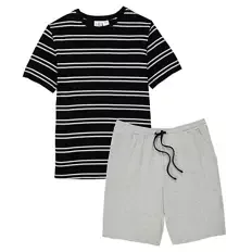 Herren Shorty-Pyjama, Streifen/Grau, M