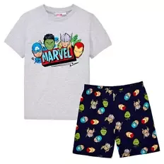Kinder Shorty-Pyjama, Marvel, Grau/Dunkelblau, 122/128